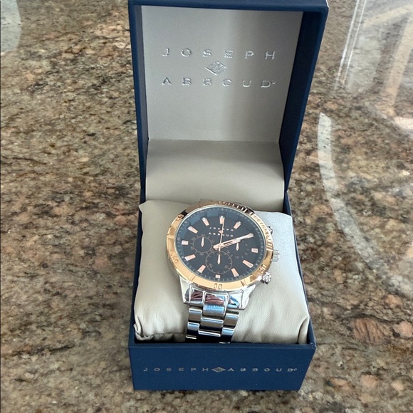 Joseph Abboud Men's Watch with Rose Gold Silver Band and Black Dial